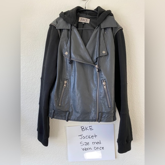 BKE hooded faux leather moto jacket - Picture 1 of 2